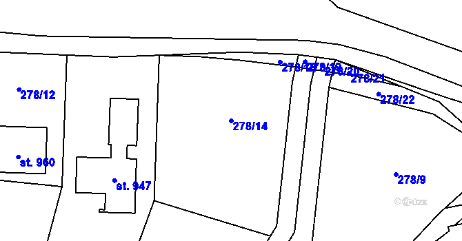 Parcela st. 278/14 v KÚ Pchery, Katastrální mapa