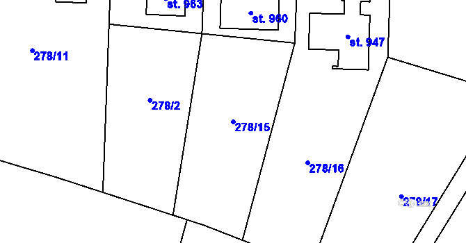Parcela st. 278/15 v KÚ Pchery, Katastrální mapa