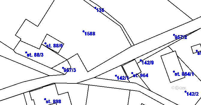 Parcela st. 88/5 v KÚ Pchery, Katastrální mapa