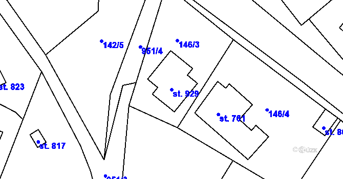 Parcela st. 929 v KÚ Pchery, Katastrální mapa