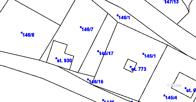 Parcela st. 146/17 v KÚ Pchery, Katastrální mapa