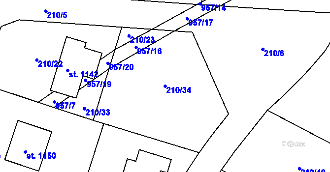 Parcela st. 210/34 v KÚ Pchery, Katastrální mapa