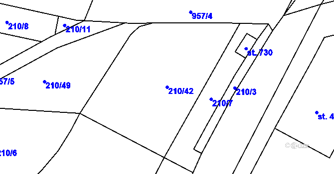 Parcela st. 210/42 v KÚ Pchery, Katastrální mapa