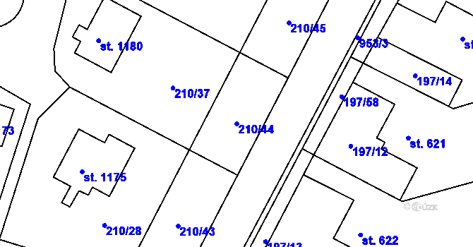 Parcela st. 210/44 v KÚ Pchery, Katastrální mapa