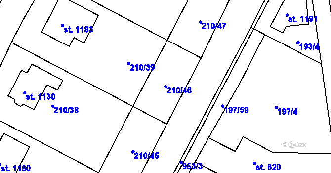 Parcela st. 210/46 v KÚ Pchery, Katastrální mapa