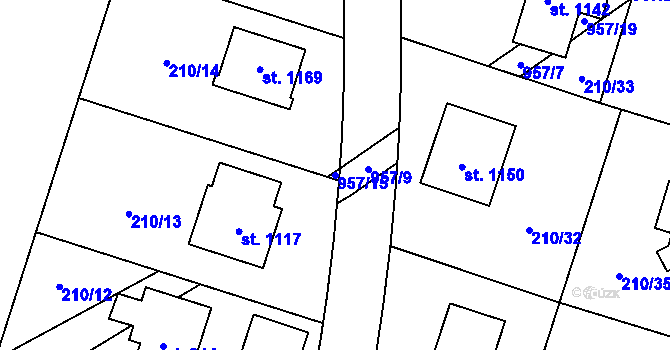 Parcela st. 957/15 v KÚ Pchery, Katastrální mapa