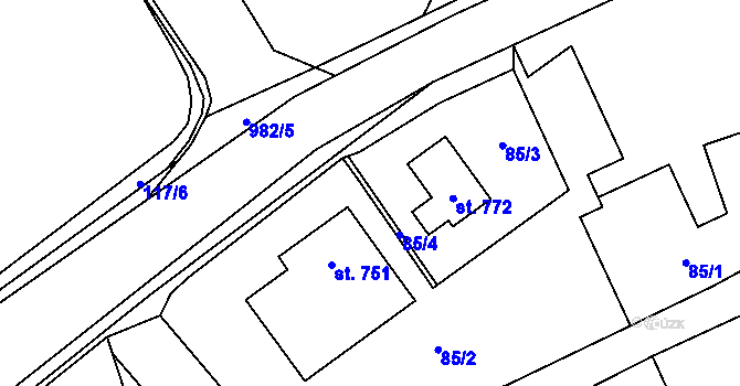 Parcela st. 85/4 v KÚ Pchery, Katastrální mapa