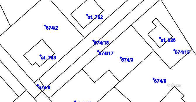 Parcela st. 674/17 v KÚ Pchery, Katastrální mapa