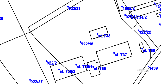 Parcela st. 922/18 v KÚ Pchery, Katastrální mapa