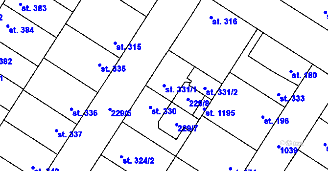 Parcela st. 331/1 v KÚ Pchery, Katastrální mapa