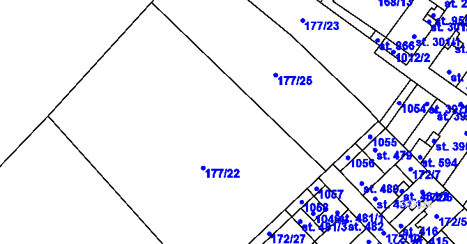 Parcela st. 177/22 v KÚ Pchery, Katastrální mapa