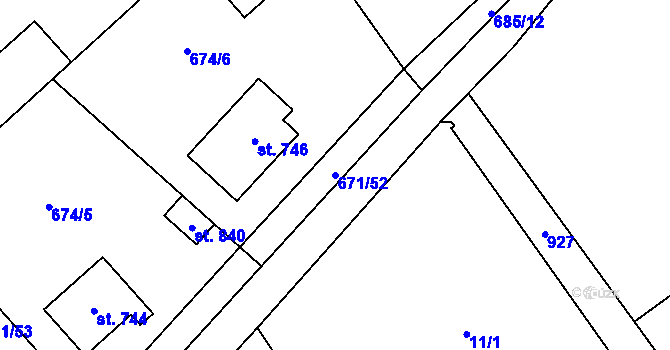 Parcela st. 671/52 v KÚ Pchery, Katastrální mapa