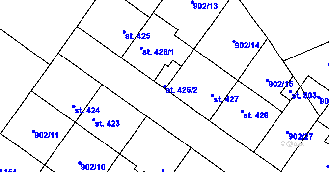 Parcela st. 426/2 v KÚ Pchery, Katastrální mapa