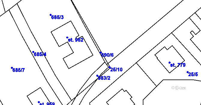 Parcela st. 690/6 v KÚ Pchery, Katastrální mapa