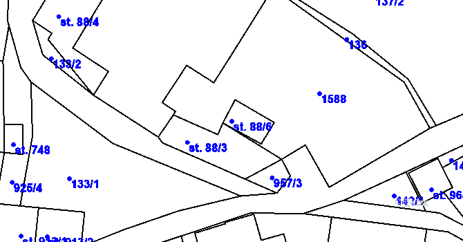 Parcela st. 88/6 v KÚ Pchery, Katastrální mapa