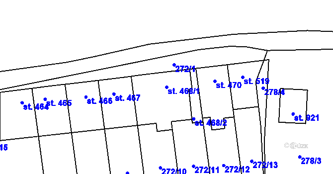 Parcela st. 468/1 v KÚ Pchery, Katastrální mapa