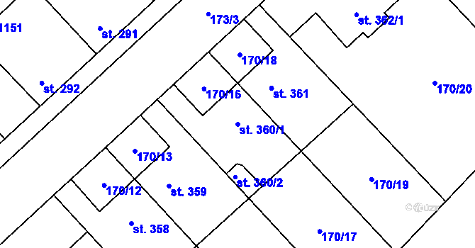 Parcela st. 360/1 v KÚ Pchery, Katastrální mapa