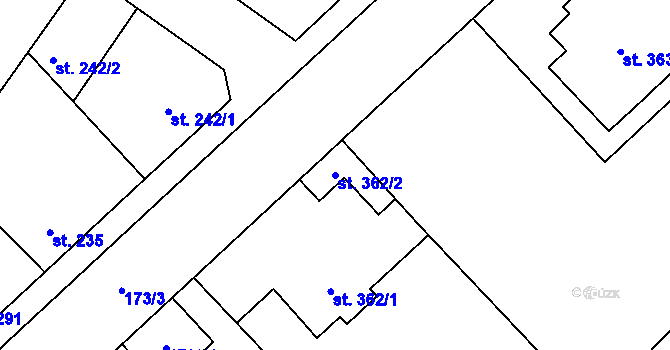 Parcela st. 362/2 v KÚ Pchery, Katastrální mapa