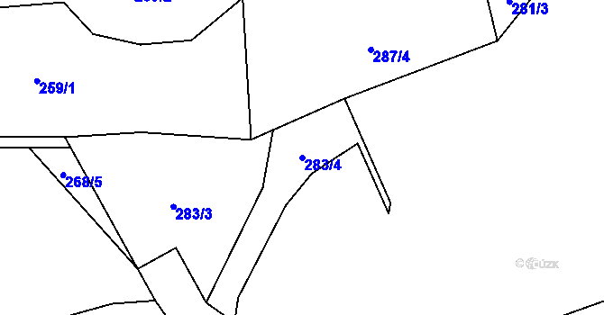 Parcela st. 283/4 v KÚ Pchery, Katastrální mapa