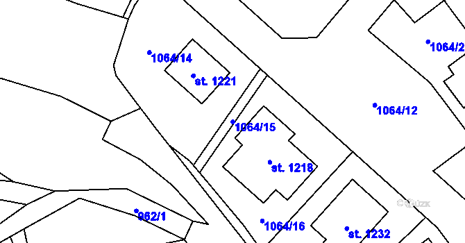 Parcela st. 1064/15 v KÚ Pchery, Katastrální mapa