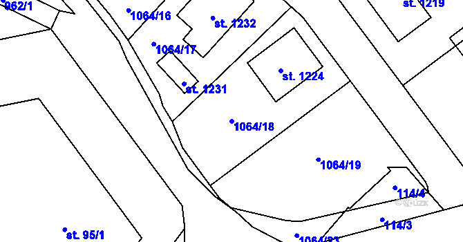 Parcela st. 1064/18 v KÚ Pchery, Katastrální mapa