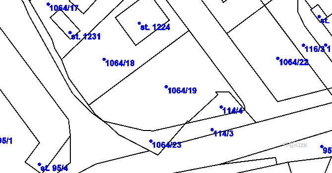 Parcela st. 1064/19 v KÚ Pchery, Katastrální mapa
