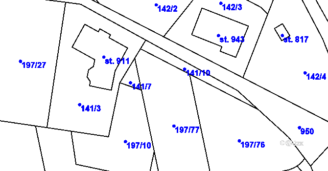 Parcela st. 141/8 v KÚ Pchery, Katastrální mapa
