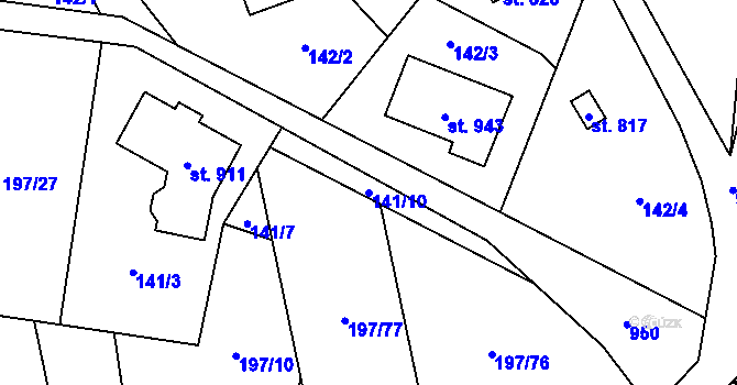 Parcela st. 141/10 v KÚ Pchery, Katastrální mapa