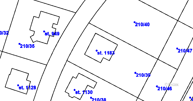 Parcela st. 1183 v KÚ Pchery, Katastrální mapa