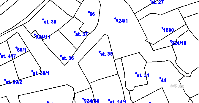 Parcela st. 35 v KÚ Pchery, Katastrální mapa