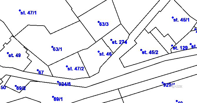 Parcela st. 46 v KÚ Pchery, Katastrální mapa