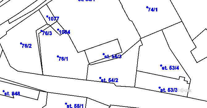 Parcela st. 54/3 v KÚ Pchery, Katastrální mapa