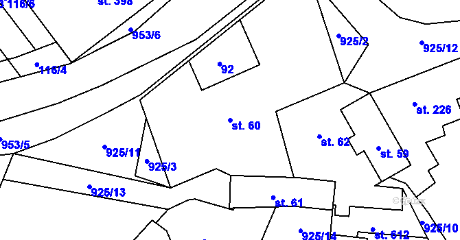 Parcela st. 60 v KÚ Pchery, Katastrální mapa