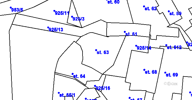Parcela st. 63 v KÚ Pchery, Katastrální mapa