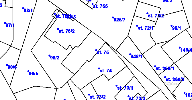 Parcela st. 75 v KÚ Pchery, Katastrální mapa