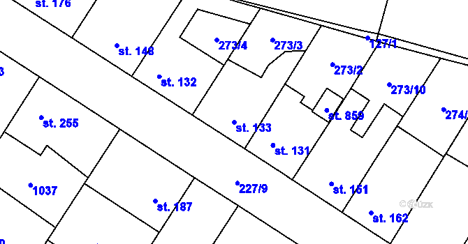 Parcela st. 133 v KÚ Pchery, Katastrální mapa