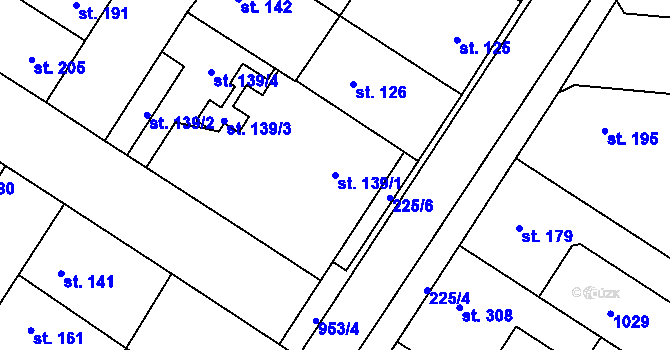 Parcela st. 139/1 v KÚ Pchery, Katastrální mapa
