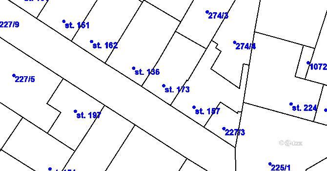 Parcela st. 173 v KÚ Pchery, Katastrální mapa