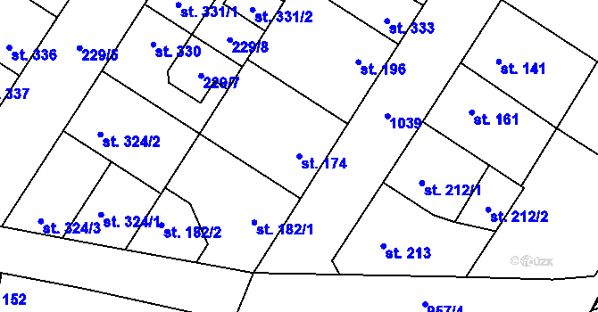 Parcela st. 174 v KÚ Pchery, Katastrální mapa