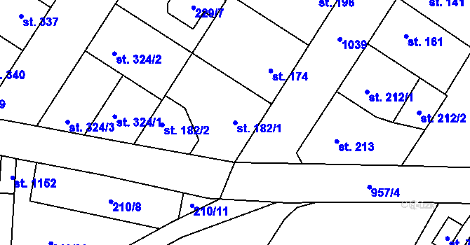 Parcela st. 182/1 v KÚ Pchery, Katastrální mapa