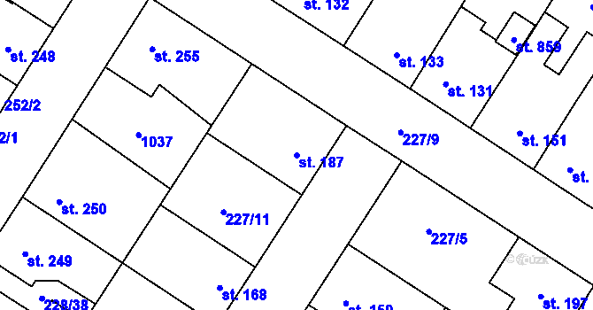Parcela st. 187 v KÚ Pchery, Katastrální mapa