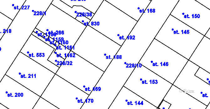Parcela st. 188 v KÚ Pchery, Katastrální mapa
