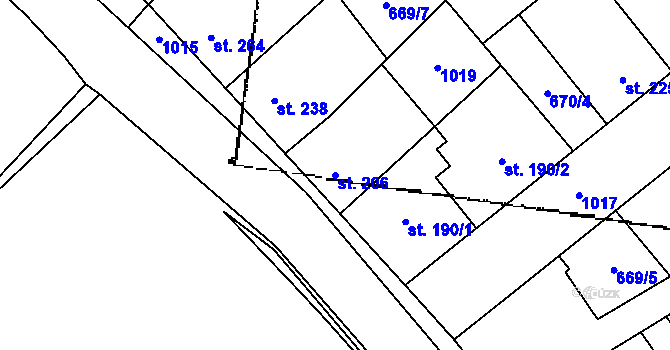 Parcela st. 206 v KÚ Pchery, Katastrální mapa
