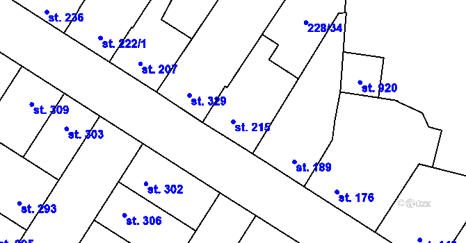 Parcela st. 215 v KÚ Pchery, Katastrální mapa