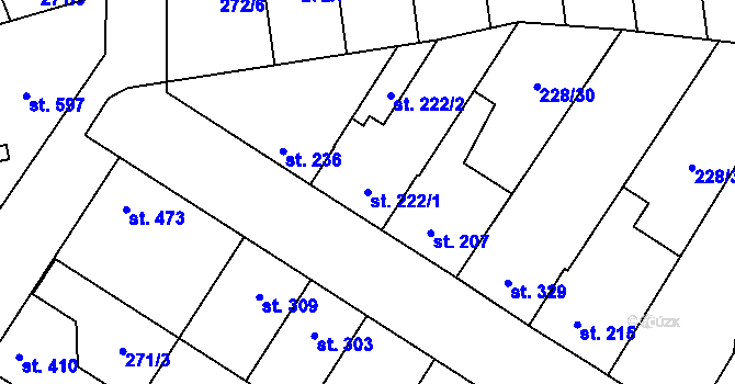 Parcela st. 222/1 v KÚ Pchery, Katastrální mapa