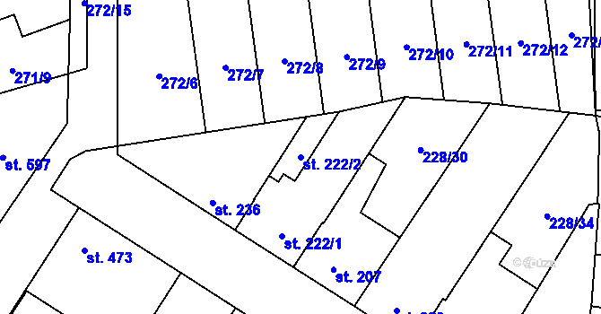 Parcela st. 222/2 v KÚ Pchery, Katastrální mapa