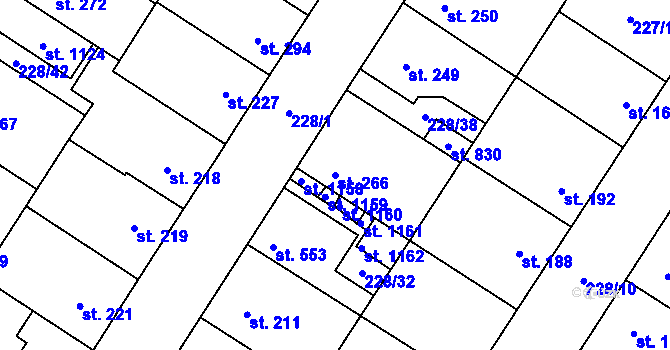 Parcela st. 266 v KÚ Pchery, Katastrální mapa