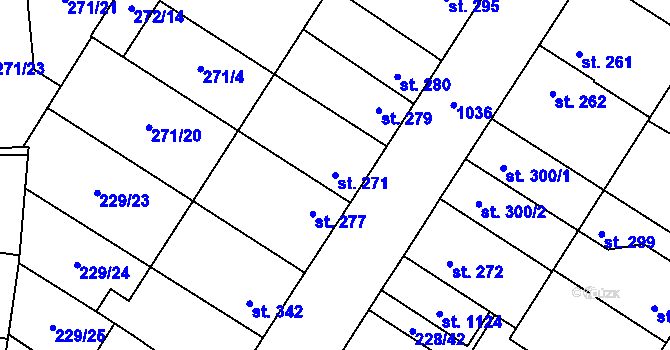 Parcela st. 271 v KÚ Pchery, Katastrální mapa