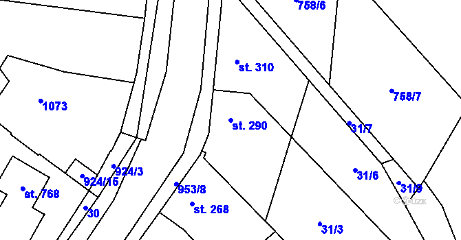 Parcela st. 290 v KÚ Pchery, Katastrální mapa