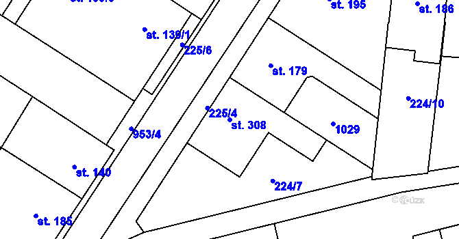 Parcela st. 308 v KÚ Pchery, Katastrální mapa